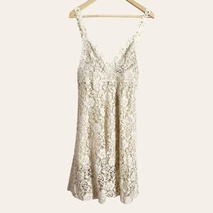 Masala Beige Floral Lace Plunge V-Neck Sleeveless A-Line Dress Size M
